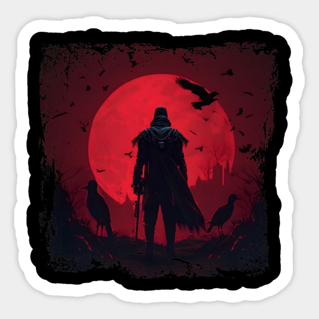 Raven Man Diablo BRZRKR a Witcher on Red Moon Sticker by MLArtifex